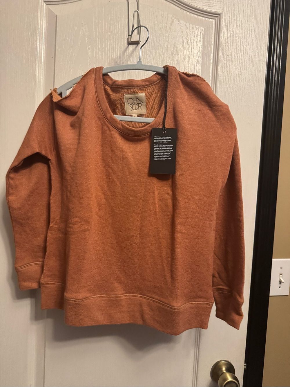 Chaser Women's Crewneck Sweatshirt Rust OrangeOpen Shoulder